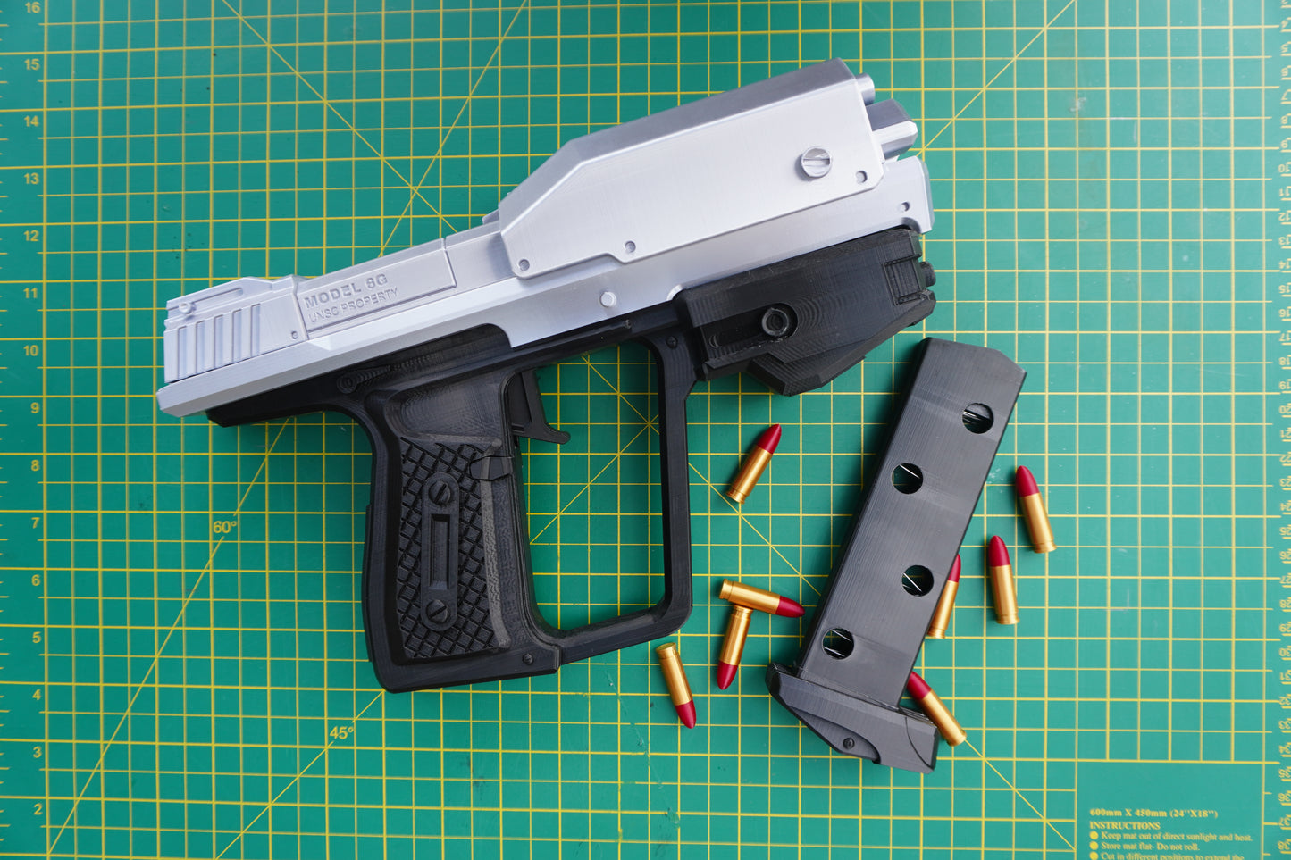 DIY Halo Magnum Replica with functioning trigger, magazine and slide, raw 3D print